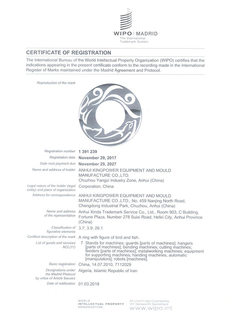 Madrid Trademark Registration Certificate